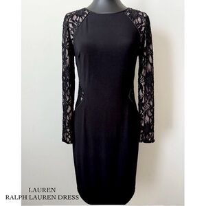Lauren Ralph Lauren Black Jersey Lace Knee Length Cocktail Party Dress 6